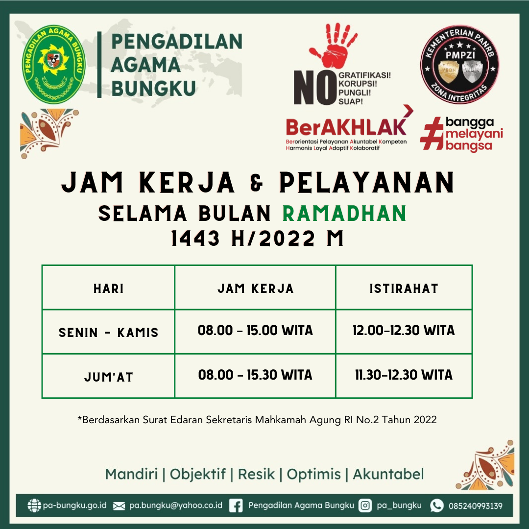 Jam Pelayanan selama bulan ramadhan